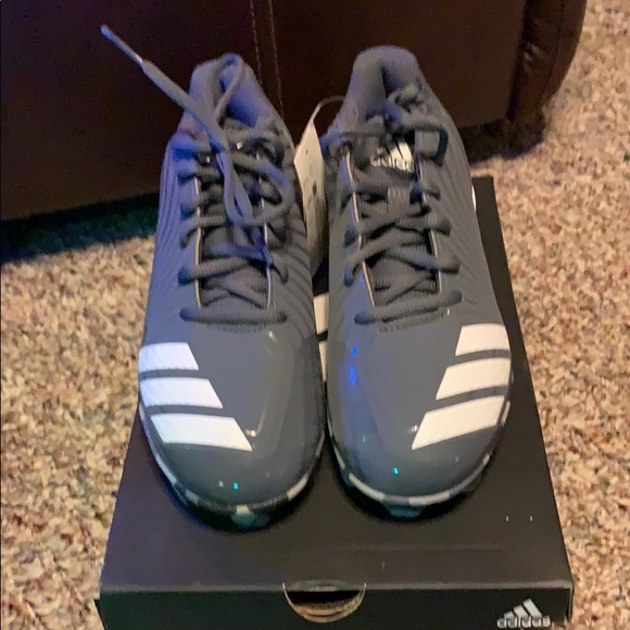 New adidas Icon MD Youth Baseball Cleats Gray 4 - Picture 3 of 4